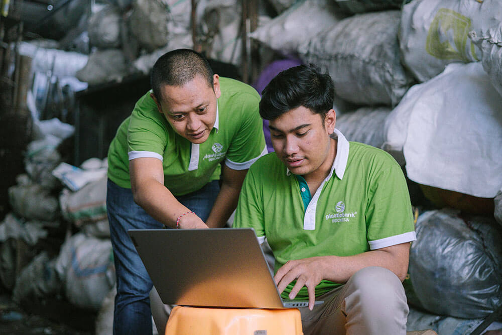 Plastic Bank staff at a collection branch in Indonesia.