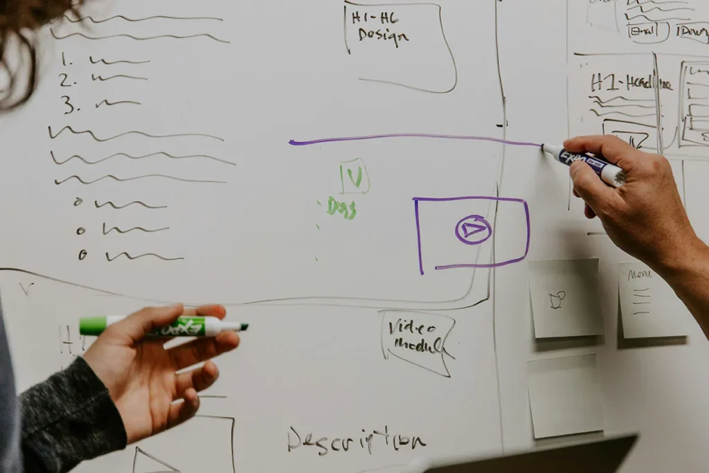 Brainstorming in action: Mapping out ideas on the whiteboard.